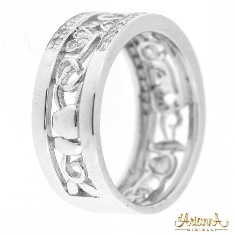 Anello Fedina lavorato in oro bianco 18kt con diamanti
