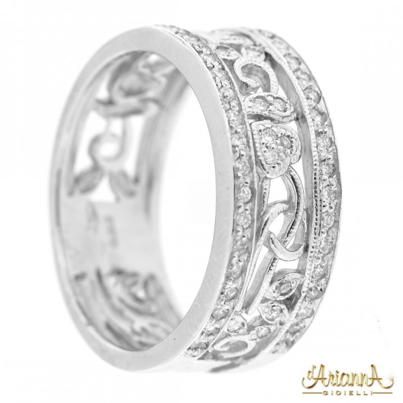 Anello Fedina lavorato in oro bianco 18kt con diamanti