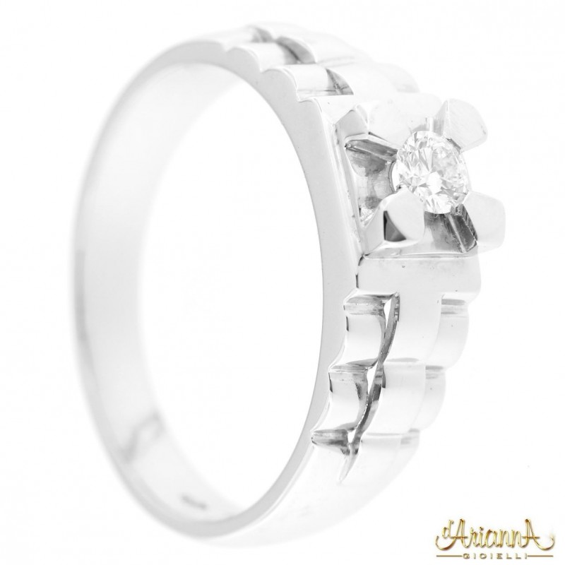Anello solitario Uomo in oro bianco 18kt e diamante 0,19ct.