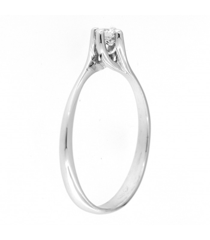 Solitario in oro bianco 18kt con diamante 0.10 colore F purezza VS2