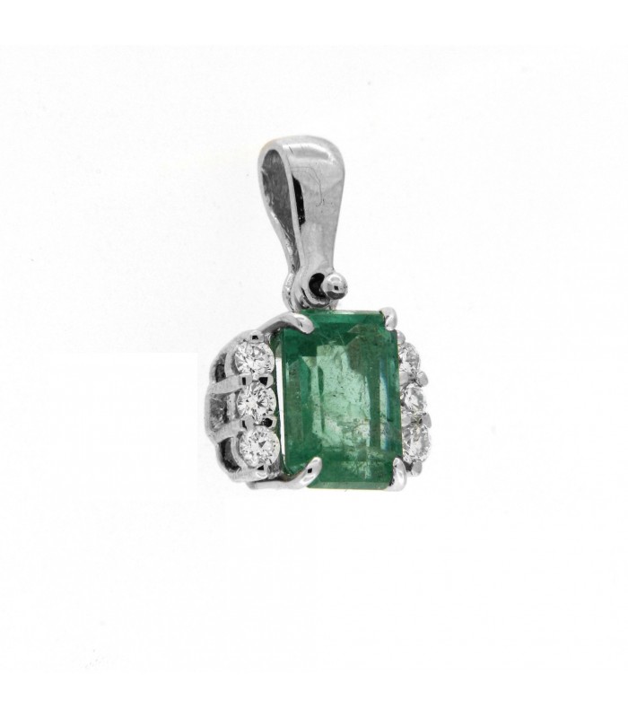 Ciondolo in oro bianco 18kt con Smeraldo 1,13ct. e diamanti