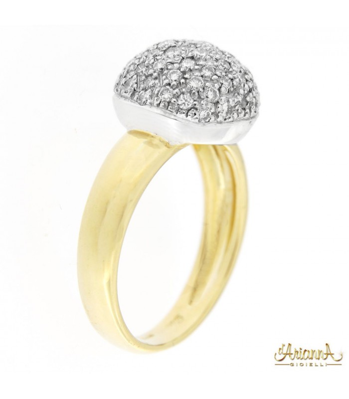 Anello pavè in oro giallo 18kt con diamanti 0,76ct. su oro bianco 18kt