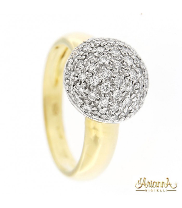 Anello pavè in oro giallo 18kt con diamanti 0,76ct. su oro bianco 18kt