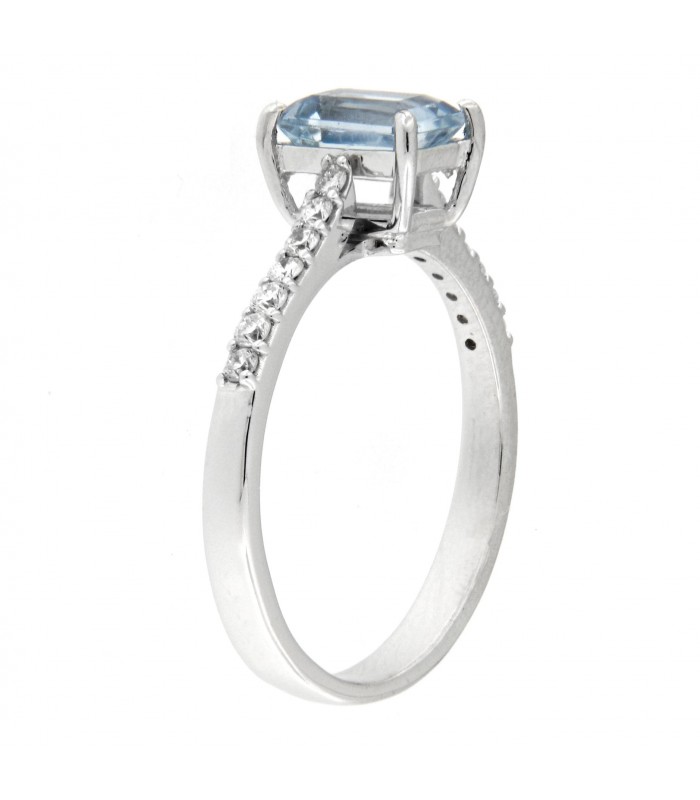 Anello con diamanti e Acquamarina 0,95ct. in oro bianco 18kt