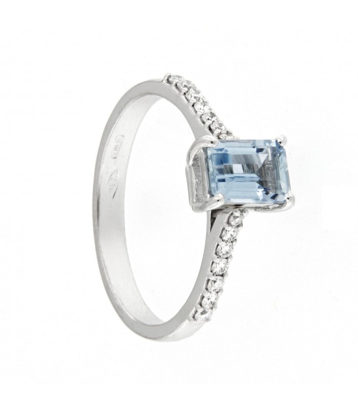 Anello con diamanti e Acquamarina 0,95ct. in oro bianco 18kt