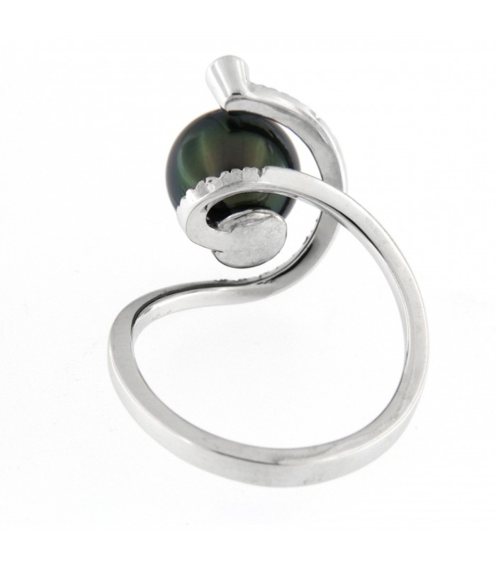 Anello fantasia in oro bianco 18kt con perla tahiti e diamanti