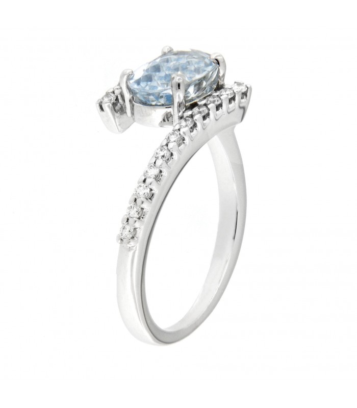 Anello con diamanti e Acquamarina 1,19ct. in oro bianco 18kt
