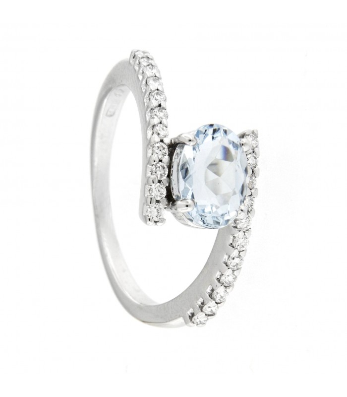 Anello con diamanti e Acquamarina 1,19ct. in oro bianco 18kt