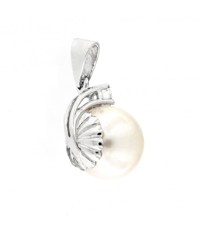 Ciondolo in oro bianco 18 kt con Perla di acqua dolce Ø 9-9.5 e Diamante 0,10ct. F VS2