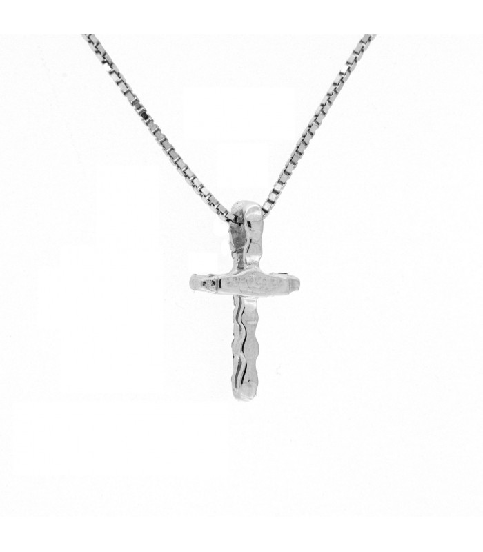 Croce in oro bianco 18kt con diamanti 0,04ct. inclusa di collana in oro 18kt