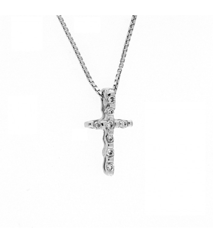Croce in oro bianco 18kt con diamanti 0,04ct. inclusa di collana in oro 18kt