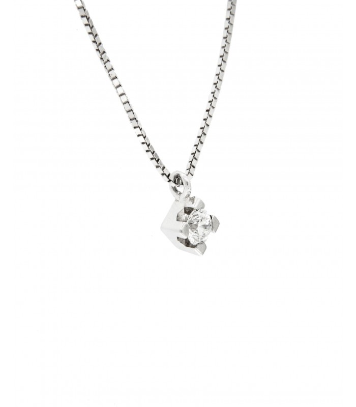 Collana Puntoluce in oro bianco 18kt con diamante 0,10ct. colore F purezza VS2