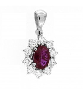 Ciondolo in oro bianco 18kt con Rubino 0,83ct. e  0,83ct di diamanti F VS2