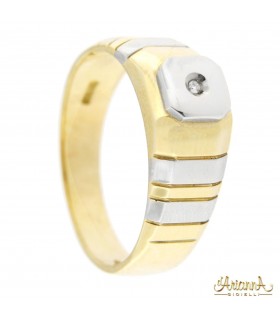 Anello Uomo in oro giallo e bianco 18kt con diamante 0,02ct.