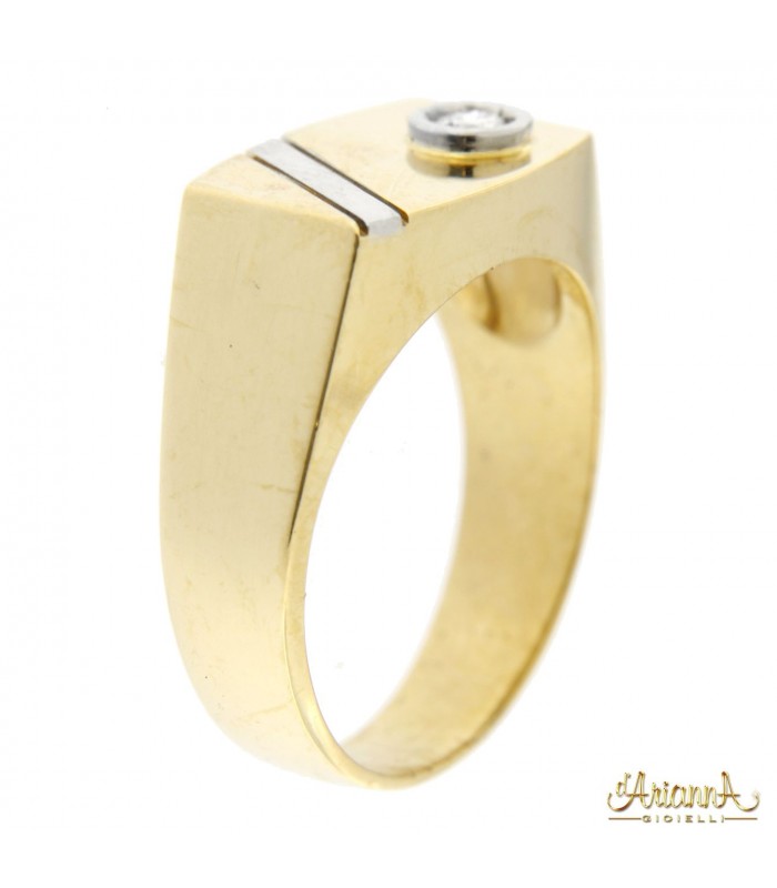 Anello Uomo in oro giallo 18kt e diamante di 0,10ct.