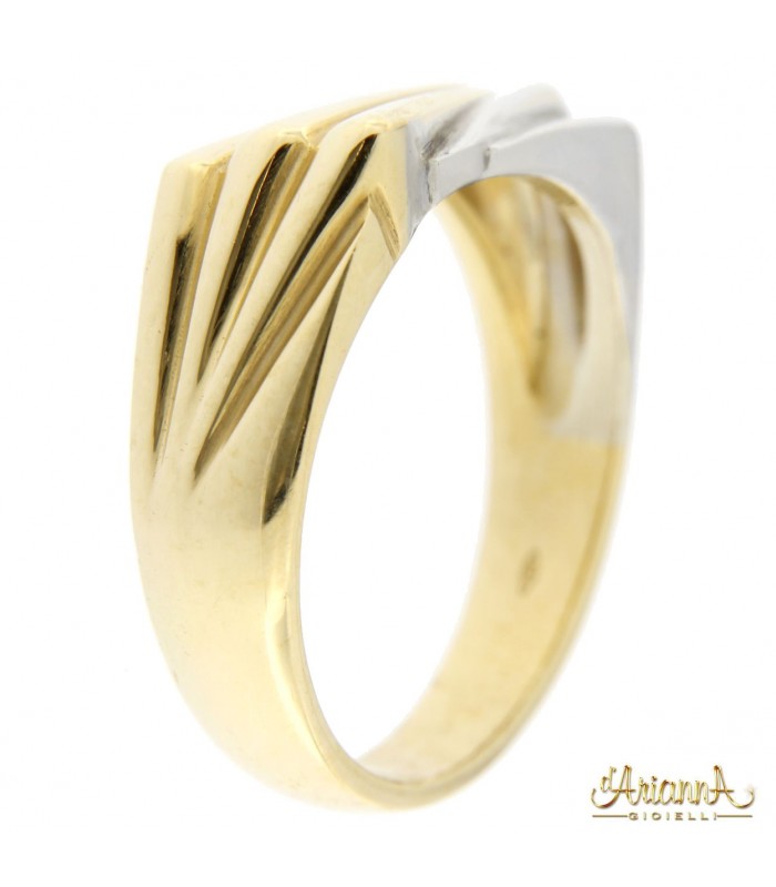 Anello Uomo in oro giallo e bianco 18kt