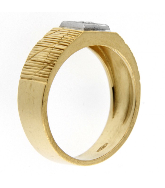 Anello Uomo in oro giallo e bianco 18kt e diamante 0,14 ct.
