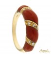 Anello in Corallo in oro giallo 18kt con diamanti ct.0,09