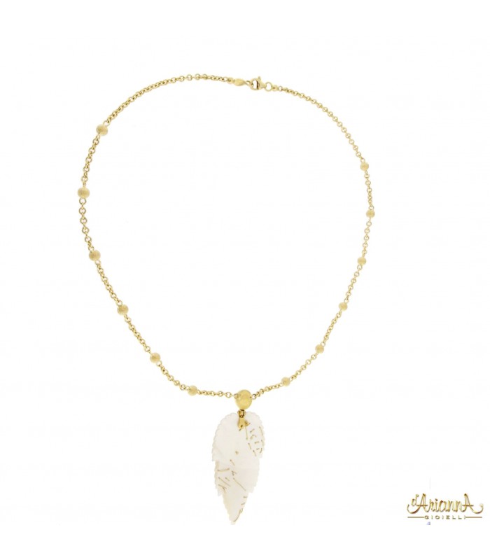 Collana in oro bianco 18kt con ciondolo Foglia di Madreperla