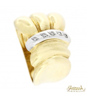 Anello Fascione in oro giallo 18kt con diamanti su oro bianco 18kt