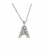 Ciondolo con iniziale A in oro bianco 18kt e diamanti 0,05ct. con collana inclusa