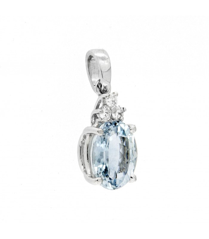Ciondolo in oro bianco 18kt con Acquamarina 1,15ct. e 0,06ct. diamanti F VS2