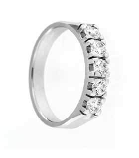 Anello Fedina oro bianco 18kt con 5 diamanti 0.75ct colore F purezza VS1